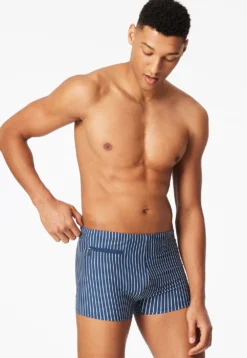 Badehose mit Bein Reißverschlusstasche blau gestreift - Aqua