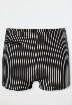 Badehose mit Bein Reißverschlusstasche schwarz gestreift - Aqua