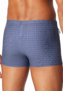 Badehose mit Reißverschlusstasche navy gemustert - Aqua