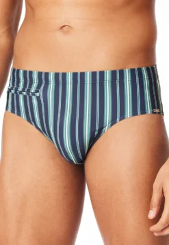 Badehose mit Reißverschlusstasche Streifen lime - Aqua