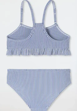 Bikini Set Seersucker Streifen Rüschen dunkelblau - Aqua