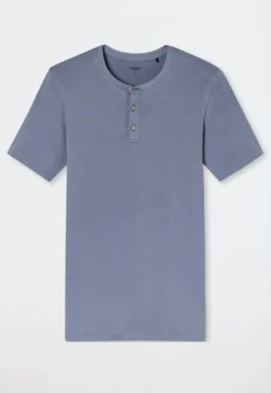 Henley-Shirt kurzarm Knopfleiste blaugrau - Rib Essentials