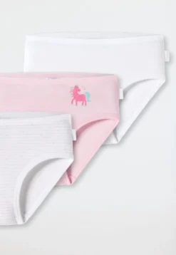 Hüftslips 3er-Pack Feinripp weiß/rosa mit Pony