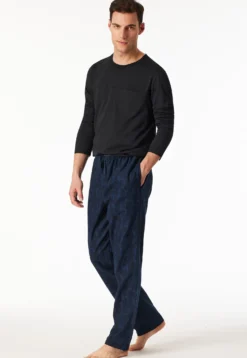 Hose lang Flanell Paisley nachtblau - Mix+Relax