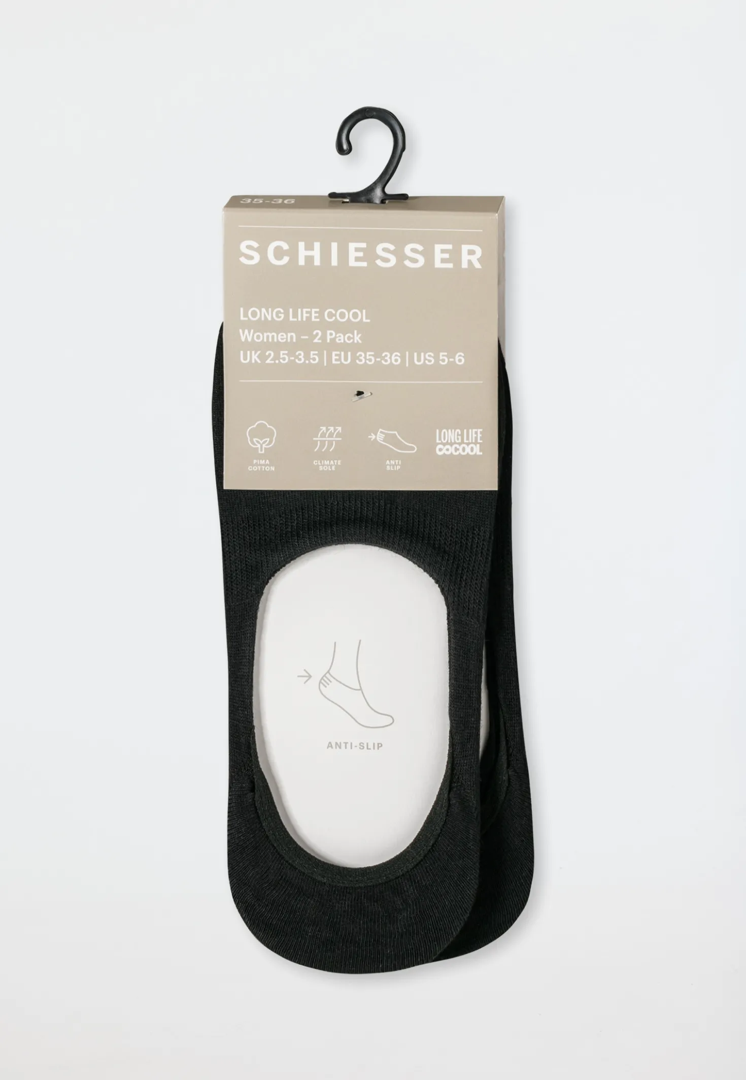 Inshoe-Damensocken 2er-Pack schwarz - Long Life Cool