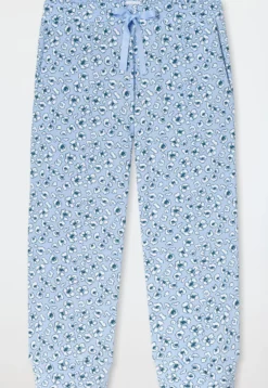 Loungehose 3/4-lang Blumen Leoparden hellblau - Mix+Relax