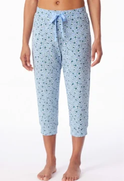 Loungehose 3/4-lang Blumen Leoparden hellblau - Mix+Relax