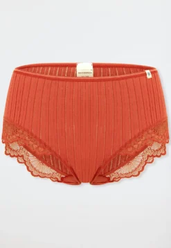 Midi Slip Feinripp Nadelzug Spitze terracotta - Revival Marie