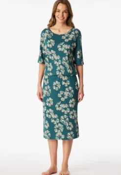 Nachthemd kurzarm Interlock Gummizug Blumen grün - Modern Nightwear