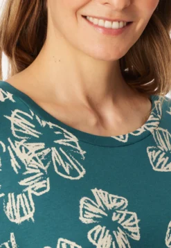 Nachthemd kurzarm Interlock Gummizug Blumen grün - Modern Nightwear
