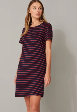 Nachthemd kurzarm Ringel schwarz-rot - Nightwear