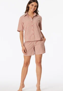 Pyjama kurz Webware Streifen terracotta - Selected Premium