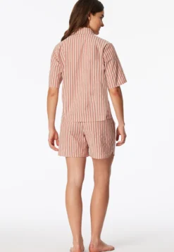 Pyjama kurz Webware Streifen terracotta - Selected Premium