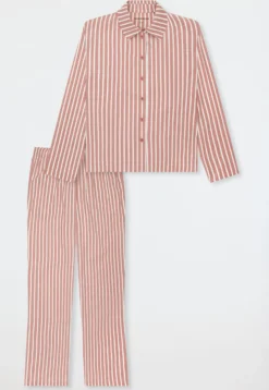 Pyjama lang Webware Streifen terracotta - Selected Premium