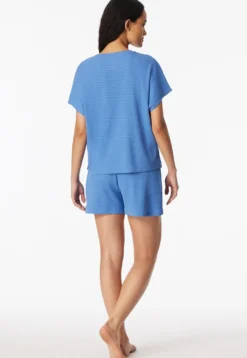 Schlafanzug kurz Feinripp Jacquard aqua - Casual Feel