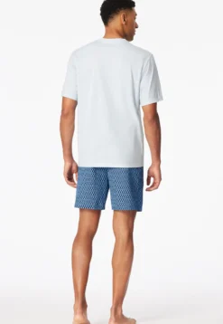 Schlafanzug kurz hellblau gemustert - Comfort Nightwear