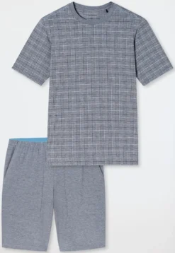 Schlafanzug kurz Jacquard admiral kariert - Selected Premium