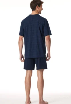 Schlafanzug kurz Karos nachtblau - Comfort Essentials