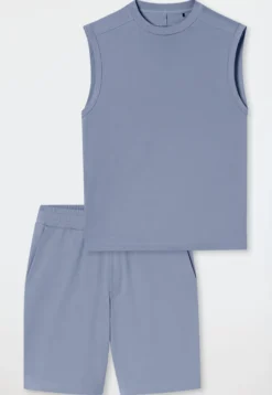 Schlafanzug kurz oversized ärmellos blaugrau - Modern Nightwear