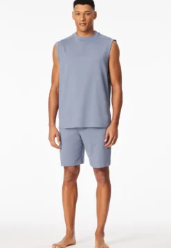 Schlafanzug kurz oversized ärmellos blaugrau - Modern Nightwear