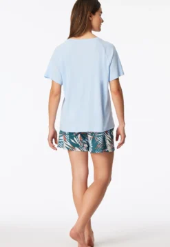 Schlafanzug kurz Palmen hellblau - Modern Nightwear