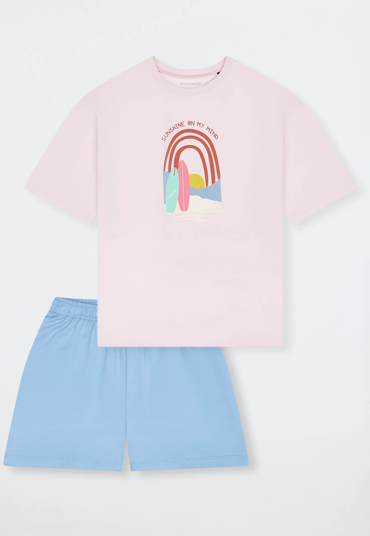 Schlafanzug kurz Regenbogen Surfer rosa - Teens Nightwear