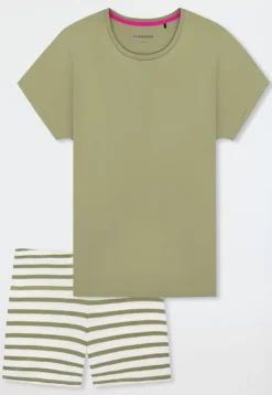 Schlafanzug kurz Ringel linde - Casual Essentials