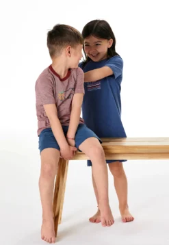 Schlafanzug kurz Ringel Nashorn rot - Kids Nightwear