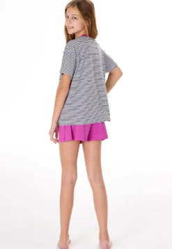 Schlafanzug kurz Streifen Zitrus fuchsia - Teens Nightwear