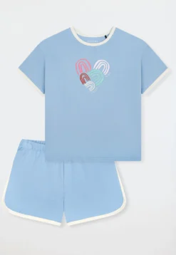 Schlafanzug kurz Sweatware Herz happy pacific blue - Teens Nightwear