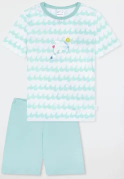 Schlafanzug kurz Wellen Delfin türkis - Kids Nightwear