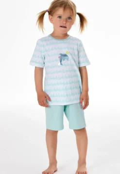 Schlafanzug kurz Wellen Delfin türkis - Kids Nightwear