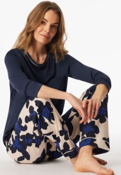 Schlafanzug lang Blumen navy - Comfort Nightwear