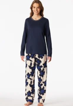 Schlafanzug lang Blumen navy - Comfort Nightwear