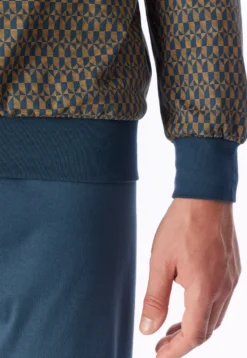 Schlafanzug lang Bündchen deep blue gemustert - Comfort Nightwear