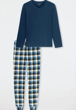 Schlafanzug lang Bündchen deep blue - Casual Essentials