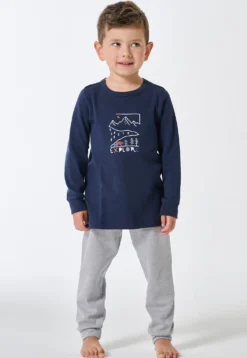 Schlafanzug lang Interlock Bündchen grau-meliert - Kids Nightwear