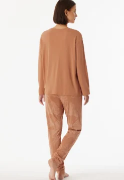 Schlafanzug lang Interlock Bündchen Ginkgo rost - Modern Nightwear