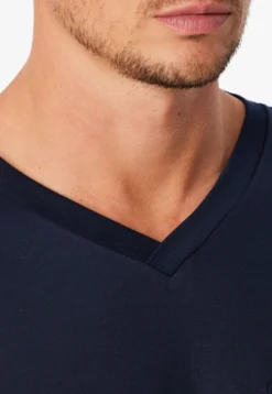 Schlafanzug lang Interlock nachtblau kariert - Fine Interlock