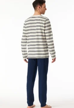 Schlafanzug lang Ringel kalkweiß - Casual Nightwear