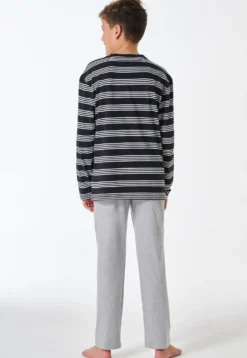 Schlafanzug lang Ringel schwarz - Teens Nightwear