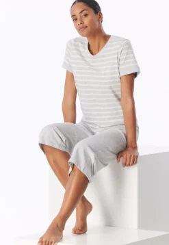 Schlafanzug 3/4-lang silbergrau-meliert - Casual Essentials
