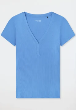 Shirt kurzarm Doppelripp Druckknöpfe aqua - Mix+Relax