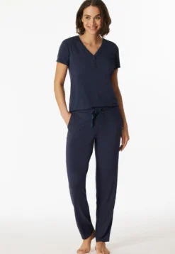 Shirt kurzarm Henley Knopfleiste blau - Mix+Relax