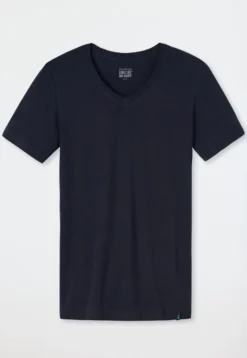 Shirt kurzarm Jersey elastisch V-Ausschnitt blauschwarz - Long Life Soft