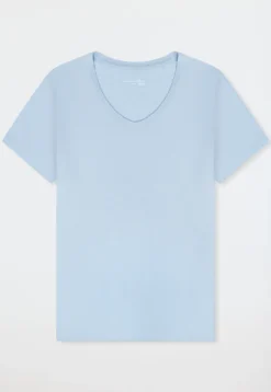 Shirt kurzarm V-Ausschnitt hellblau - Mix+Relax