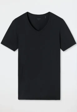 Shirt kurzarm V-Ausschnitt schwarz - Premium Modal
