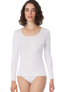 Shirt langarm Feinripp rundhals Spenzer weiß - Luxury