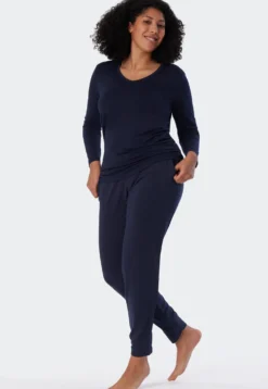 Shirt langarm Modal V-Ausschnitt blau - Mix+Relax
