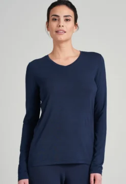 Shirt langarm Modal V-Ausschnitt blau - Mix+Relax